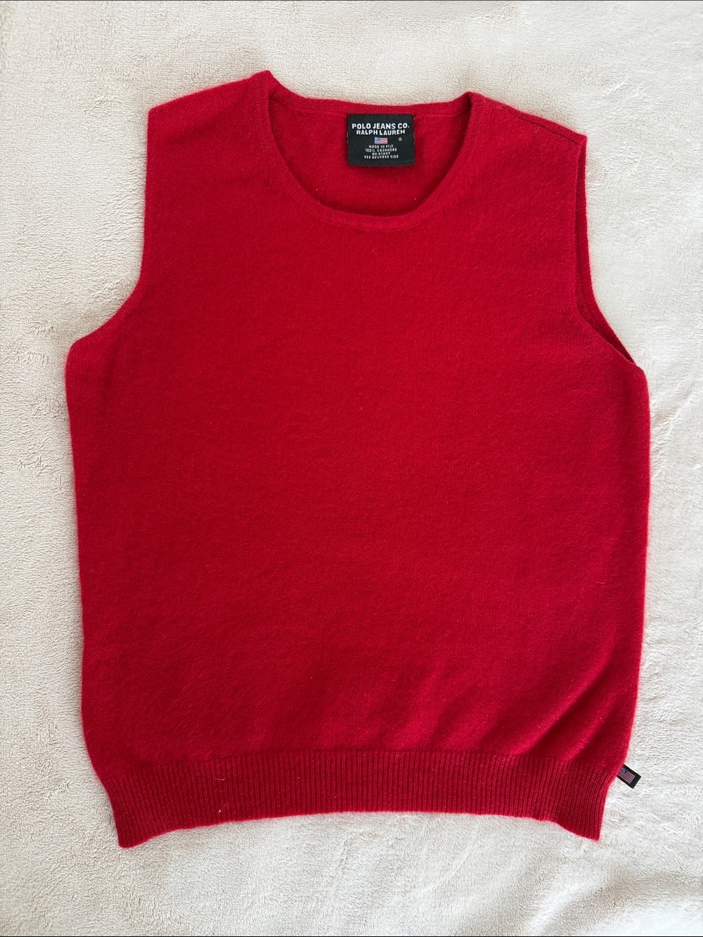 Polo by Ralph Lauren Women's Red Sleeveless 💯 cashmere Sweater Vest